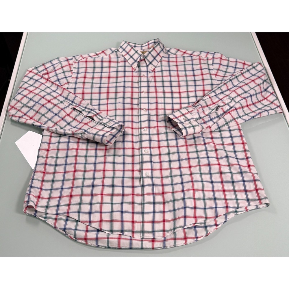 VTG 90s LL BEAN White Check 100% Cotton Mens Button Down Casual Shirt - XL - Picture 2 of 12